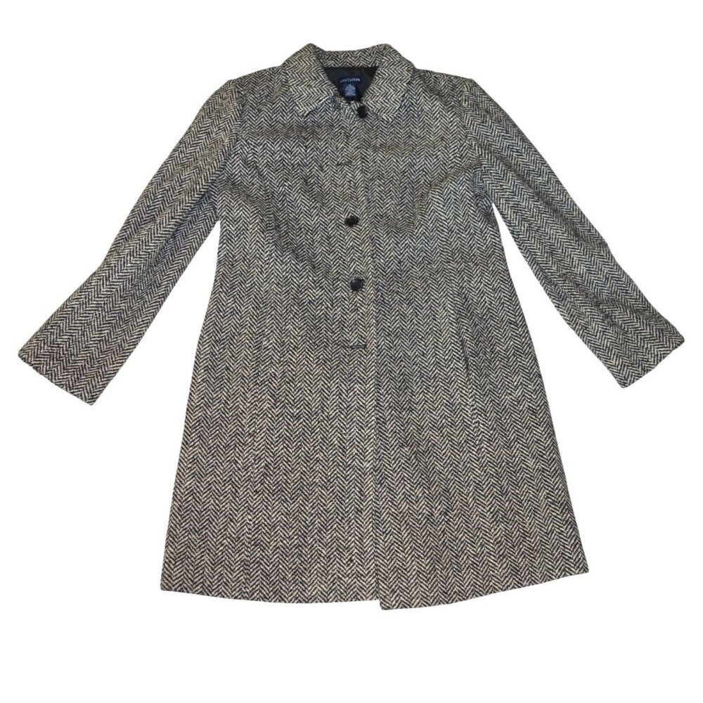 Vintage Ann Taylor Black White Herringbone Tweed Wool Blend Coat Women's Size 14 - Picture 7 of 7